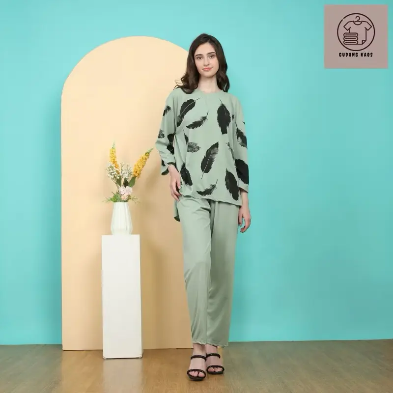 SETELAN PRINTING WANITA MOTIF DAUN