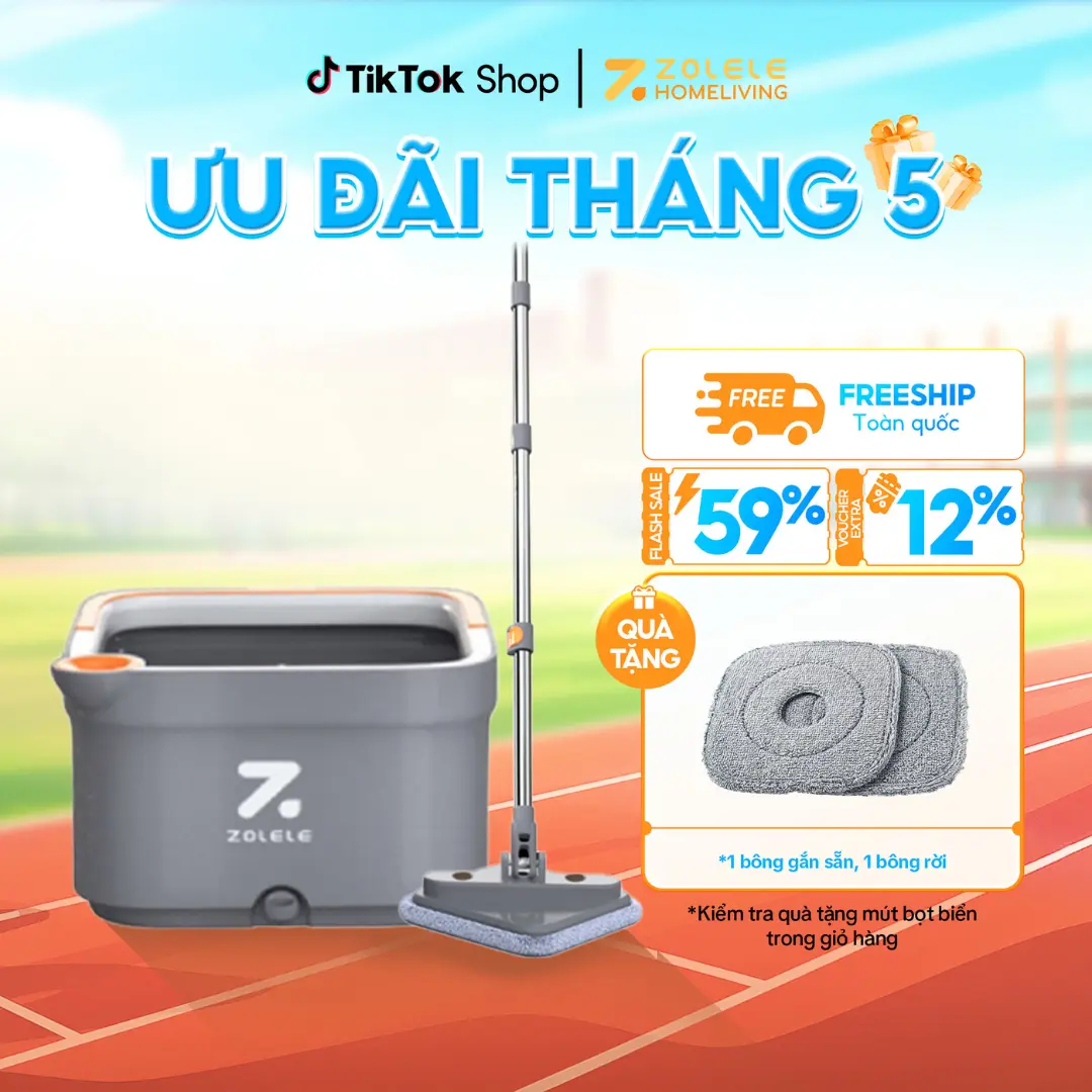 Cây Lau Nhà Tự Vắt Thông Minh, Lau 360 Độ, Tự Vắt 2 Ngăn Tách Riêng Nước Bẩn ZOLELE M16 Giúp Lau Sàn Làm Sạch