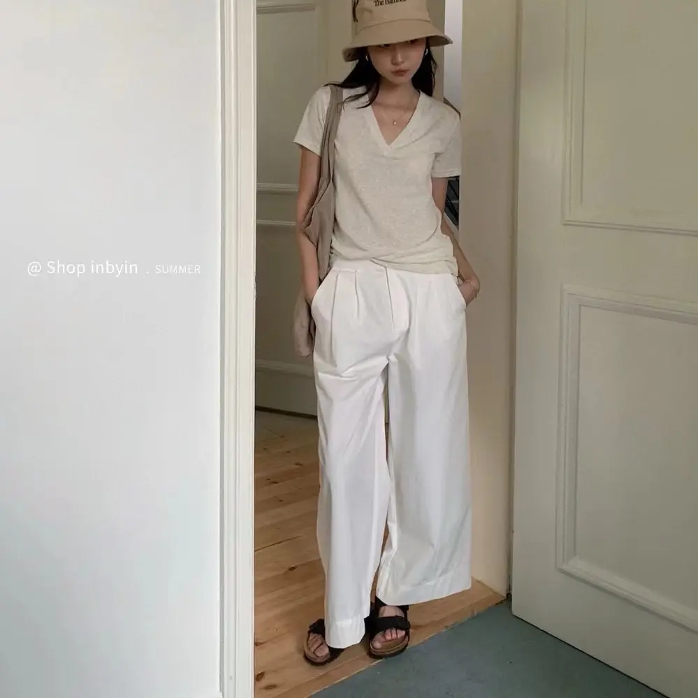 Korean high waist wide leg casual pants
