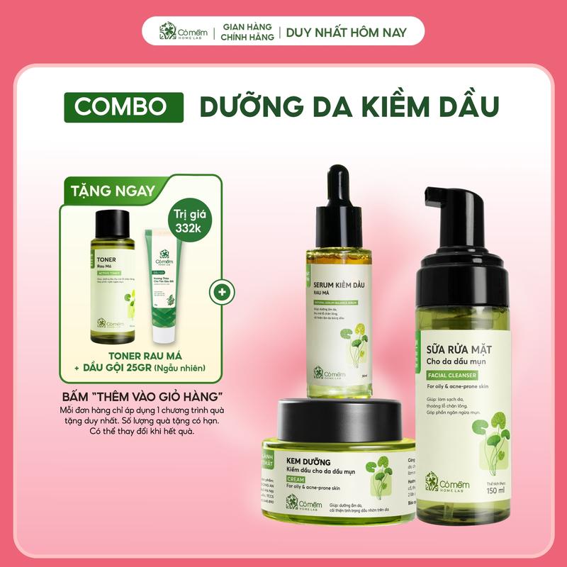 Bộ 3 Sản Phẩm Sữa Rửa Mặt Serum Và Kem Dưỡng Rau Má Cỏ Mềm Cho Da Dầu Mụn Nhạy Cảm