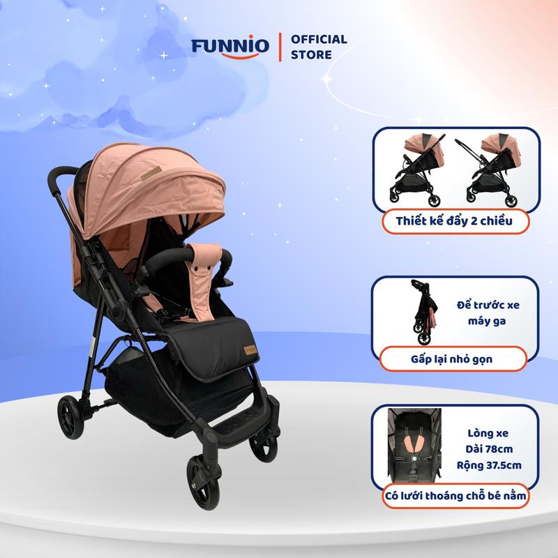  Xe đẩy FUNNIO KM688 thiết kế đẩy 2 chiều 3 tư thế ngồi ngả nằm có lưới thoáng cho bé từ sơ sinh gấp gọn để được phía trước xe máy ga 