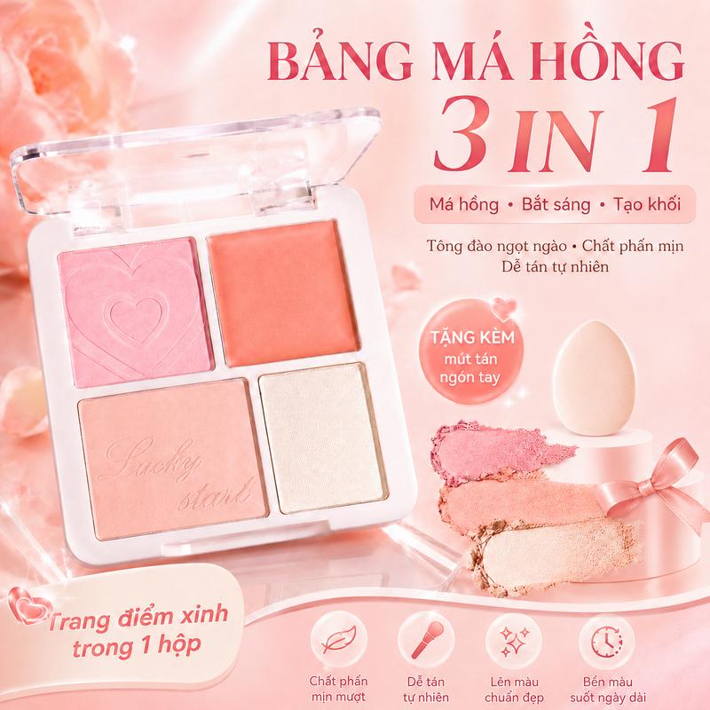 Bảng Phấn Má Hồng Đa Năng 3 Trong 1 Lâu Trôi, Phấn Má Kem Lên Màu Chuẩn Tự…