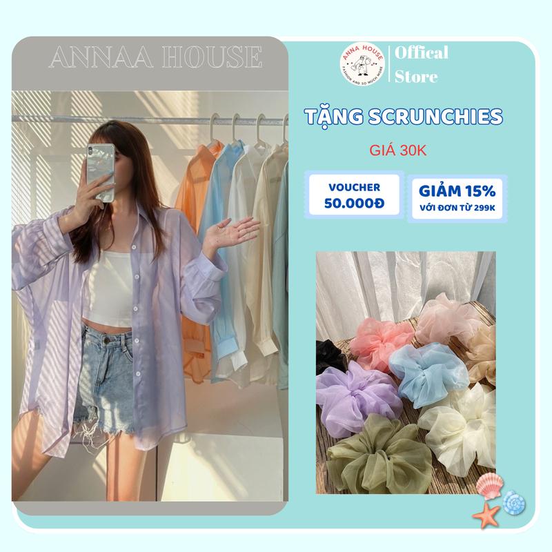 [Tặng SCRUNCHIES] ( chỉ sơ mi ) Áo sơ mi nữ dài tay voan mỏng khoác ngoài đi biển oversize nhiều màu, áo tay phồng , sominu , so mi nữ sang chảnh ,Áo khoác đi biển voan tơ giấy trong suốt Nút Cỡ nhỏ somikieu