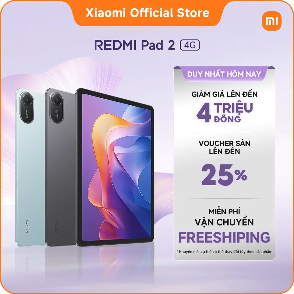 Xiaomi Redmi Pad 2 4G | Màn hình 11“ 2,5K siêu rõ nết | Pin dung lượng khủng đến 9000mAh (typ) | Helio G100-Ultra tiền tiền hỗ trợ 4G