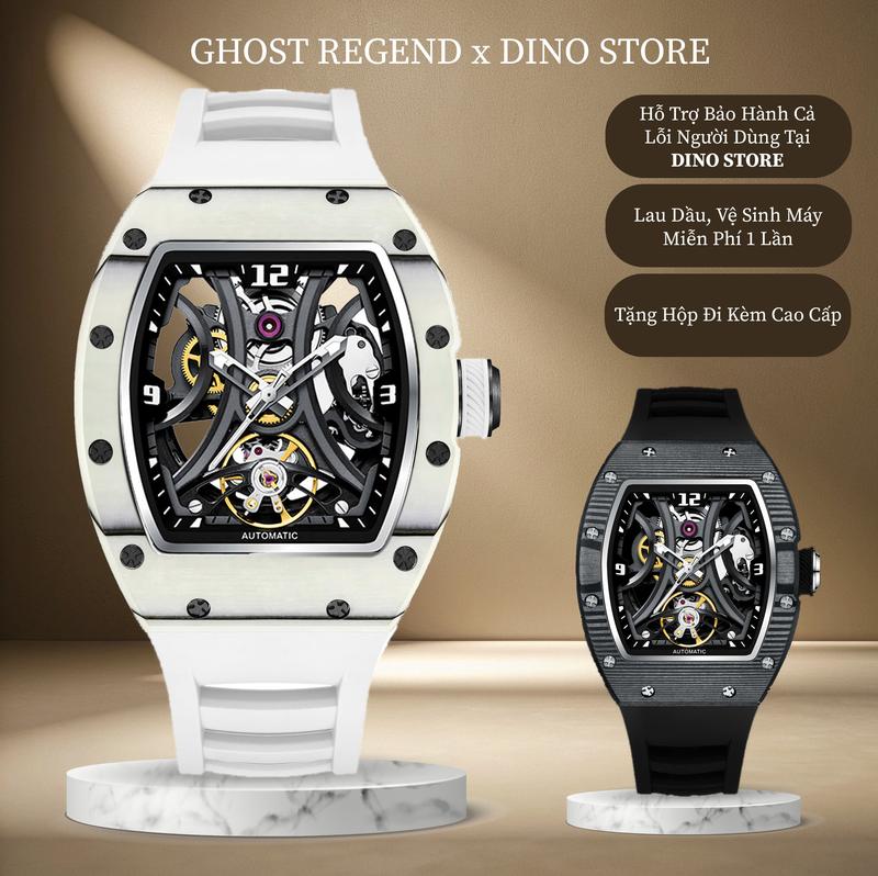 Đồng Hồ Cơ Nam Ghost Regend R2508 Phiên Bản Carbon Trăng Khuyết Lộ Cơ Skeleton Bảo hành chính hãng 5 năm- chống nước chuẩn 5 ATM