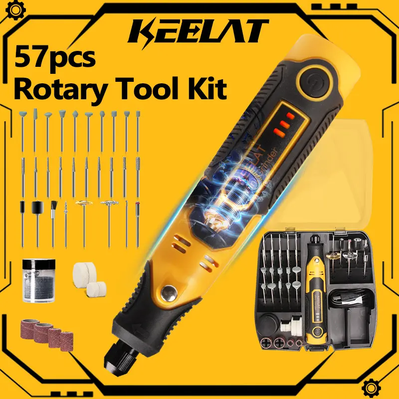 KEELAT Mini Grinder Set 3 Speeds Adjustable 15000RPM Handheld Mini Electric Carving Pen Electric Grinding Set Variable Speed Milling Polishing Drilling Cutting Engraving Accessories For Jewelry Glass Wood Cutting Grinding Polishing