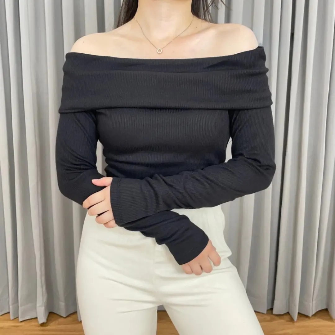 Sabrina Rib Knit Top | One Shoulder Wanita | Sabrina Wanita | Lengan Panjang | Blouse Atasan Wanita