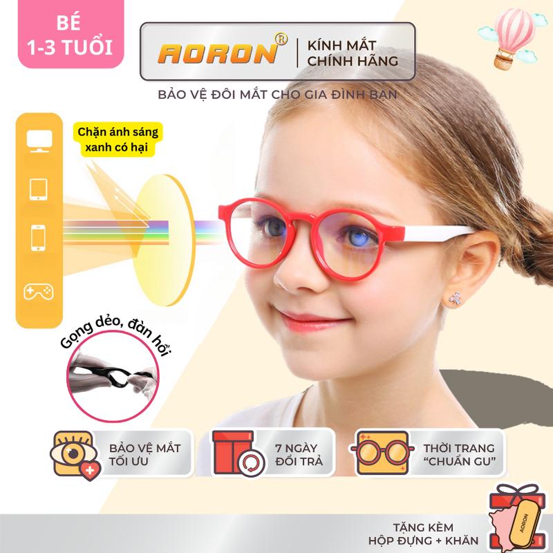 Kính Trẻ Em Chống Ánh Sáng Xanh Aoron, Kính Cho Bé Từ 1 Tuổi - 3 Tuổi Mắt Tròn Giúp Hạn Chế Cận Thị Bảo Vệ Mắt Gọng Kính Siêu Nhẹ Chống Gãy Nhiều Màu Sắc Dễ Thương - AK134