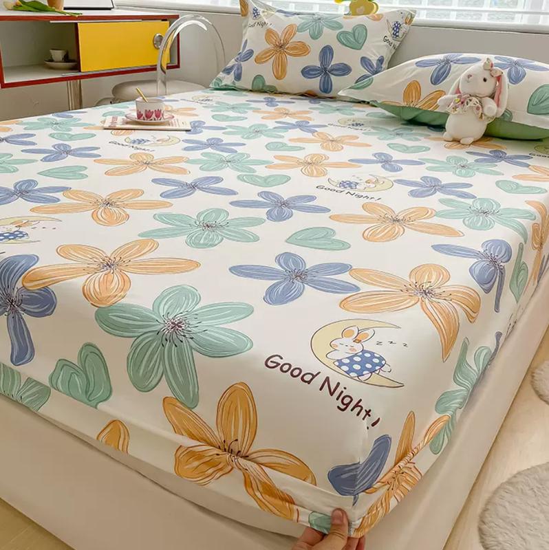 Product Introduction of 100% Cotton Fitted Bedsheet +2pc Pillowcase Flower Cartoon Single Double Full Queen King Cal-King Size Home Bed Sheets Set B103D 11