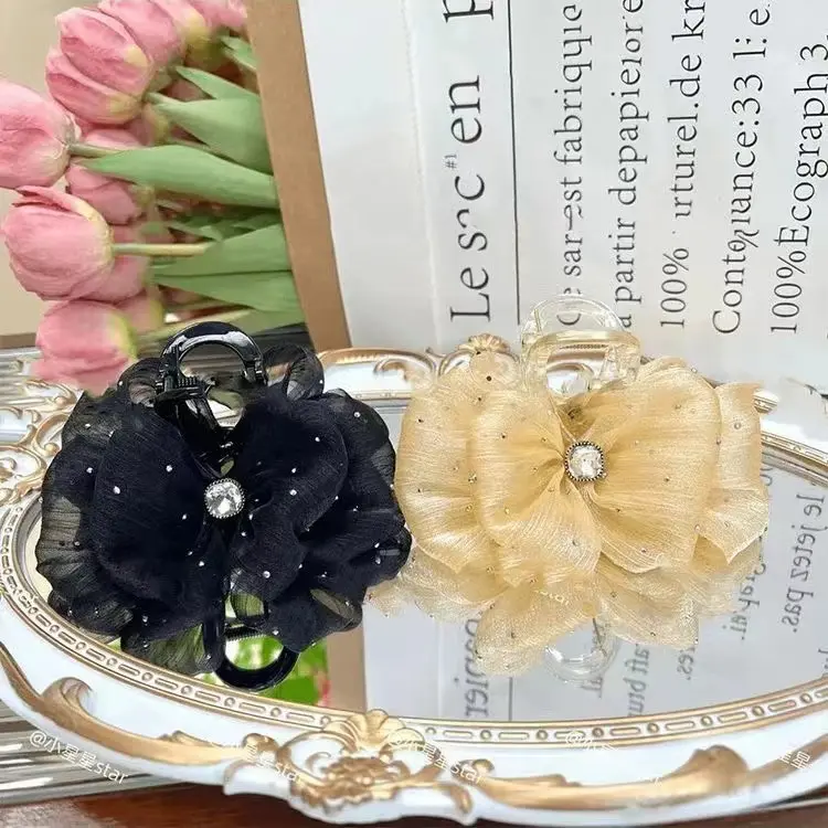 Kẹp Lấy Bong Bóng Lưới, Hàng Mới Về, Kẹp Tóc Thanh Lịch, Kẹp Cá Mập Dễ Phối Đồ Kẹp Tóc Thanh Lịch Hoa Women Voan 1