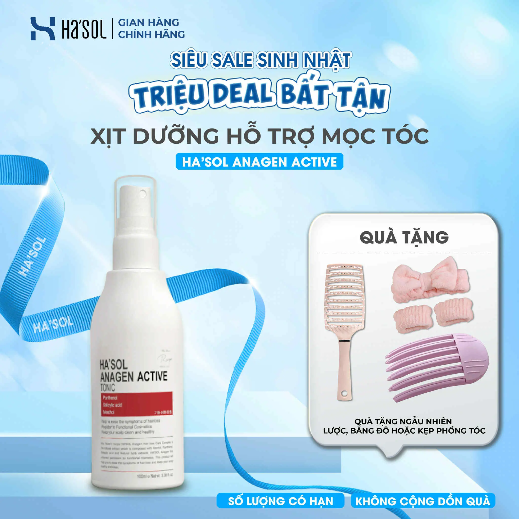 Xịt Dưỡng Tóc HA'SOL Ngăn Tóc Rụng, Nuôi Dưỡng Nang Tóc Chắc Khỏe Dùng Cho Tóc Rụng, Mỏng Và Yếu Anagen Scalp Active Tonic 100ml