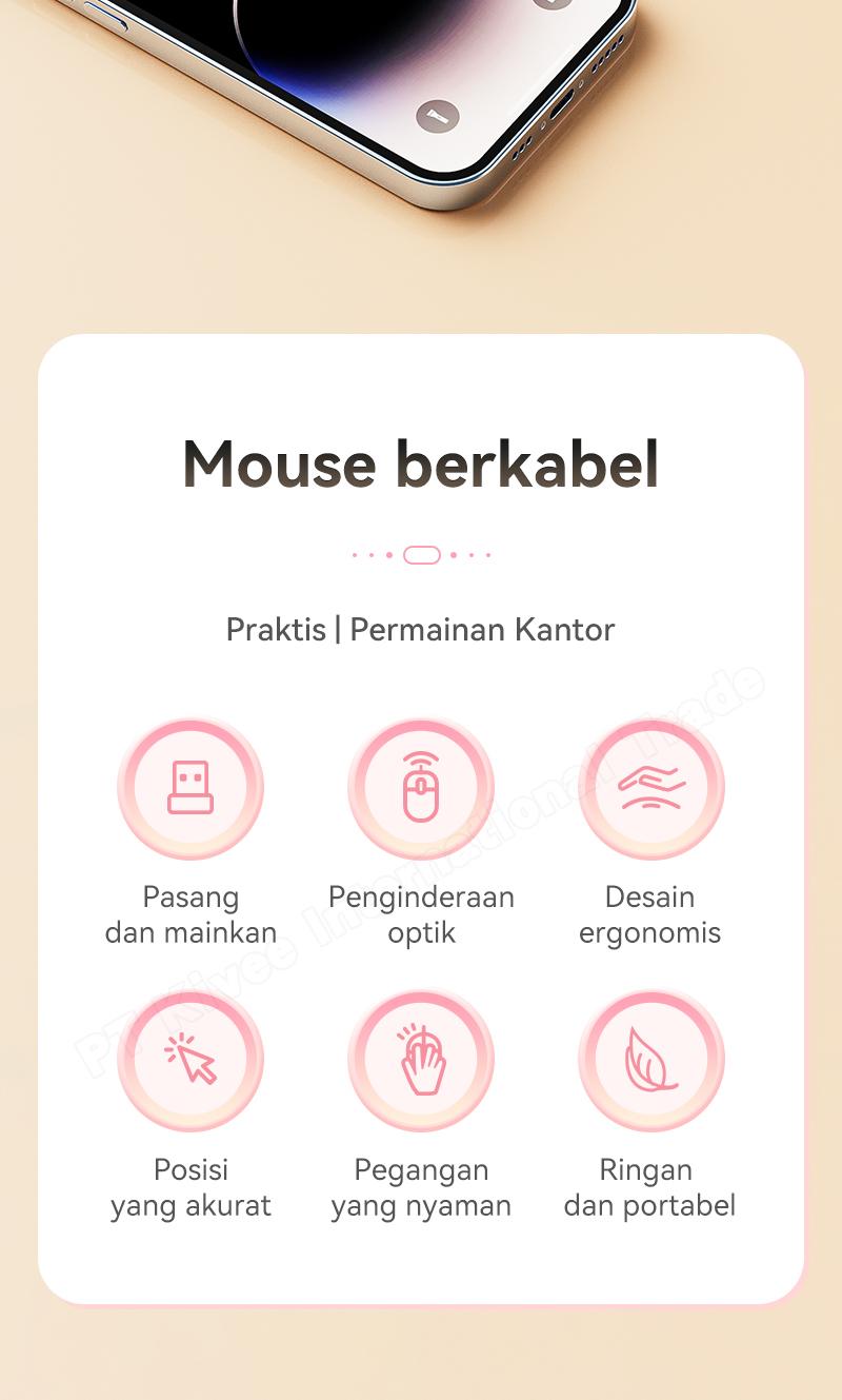 YLV Mouse Kabel untuk Kerja & Game - Sensor Optic Canggih untuk Kursor Stabil Tanpa Lag - Langsung Pakai Tinggal Colok USB - Bisa untuk Windows dan Mac