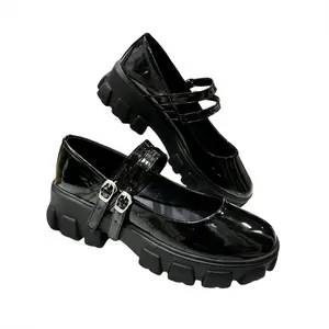 Sepatu Oxford Wanita Hitam Pricy Double Gesper Hak Datar 5 cm Flat Shoes Docmart Black Cewek Ootd Kekinian Premium Quality 008 Kasual Bisa Cod Sintetis Tinggi