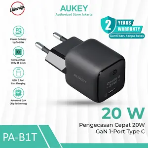 AUKEY CHARGER Kepala Charger 1 Port 20W USB Type C Pengecasan Cepat Fast Charging GaN PD 3.0 PA-B1T