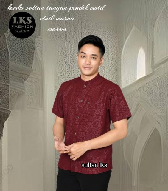 Product Introduction of Kemko sultan atau  Koko tangan pendek  Atasan Pria Dewasa motif etnik depan kancing vareasi bahan  Katun embos berkualitas terbaik Nyaman di pakai Baju Hitam 30