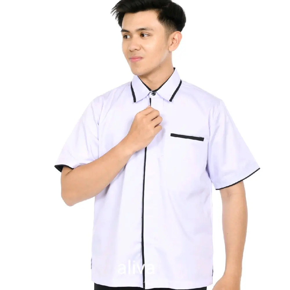 Kemeja Pria Polos Murah Baju Kerja Nyaman Kancing Kantong Tangan Panjang Variasi Standar Tebal Keren Hitam Formal Putih