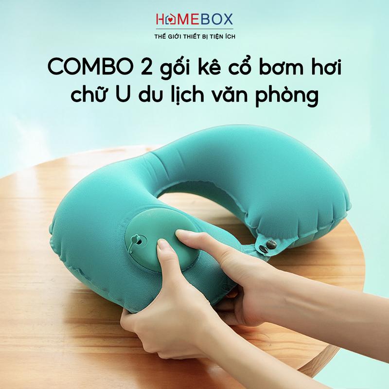 COMBO 2 Gối Kẹp Cổ Bơm Hơi Chống Mỏi Vai Gấp Gọn Gối Ngủ Văn Phòng Chữ U Đi Du Lịch Dã Ngoại Tiện Lợi