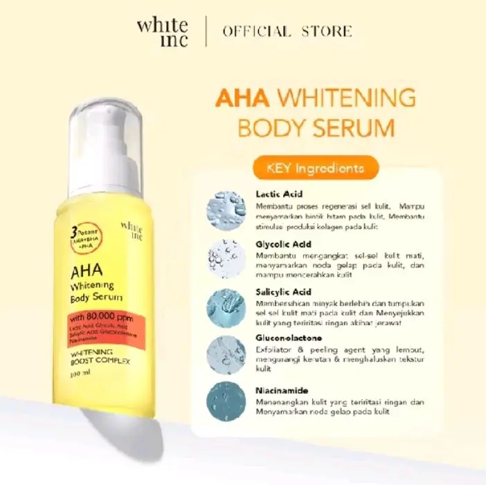 WHITE INC AHA Body Serum to Whitening & Moisturising| Hand Body Serum Mencerahkan 1pc Memutihkan