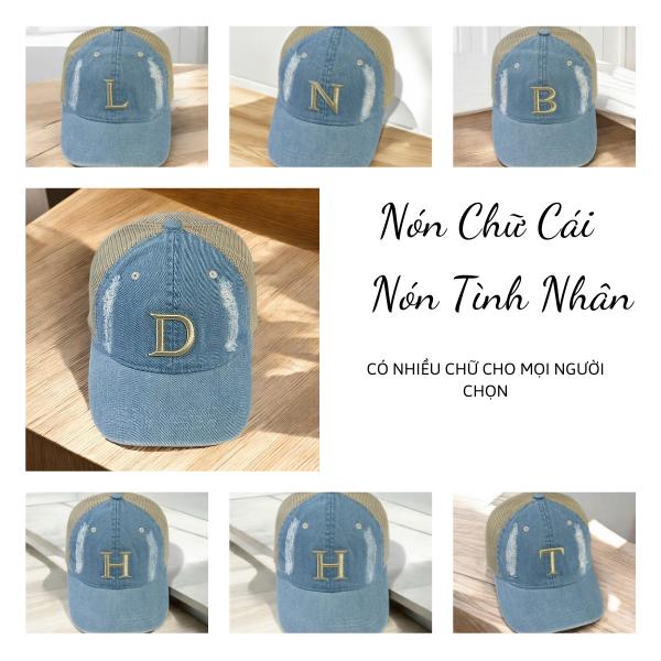Nón Chữ Cái - Nón kết, mũ lưỡi trai chữ cái vải jean kaki form chuẩn siêu đẹp (Ảnh thật) - Có Nhiều Chữ Cho AE chọn lưới nón  ket  nam nón  kết  nửa  đầu  nữ
