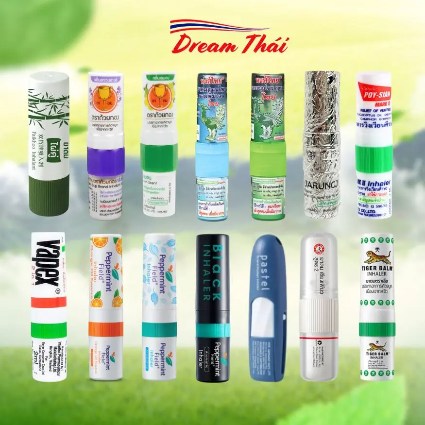 Ống Hít Mũi Thái Lan Inhaler 2in1 Hỗ Trợ Giảm Nghẹt Mũi, Đau Đầu, Say Tàu Xe, Các Loại Ống Hít Phổ Biến [Dream Thái]