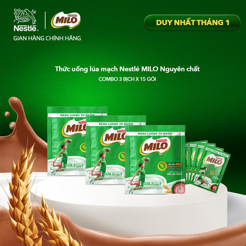  Nestlé VN Combo 3 Bịch Thức uống lúa mạch Nestlé MILO Sữa 3 trong 1  15 góix22g  