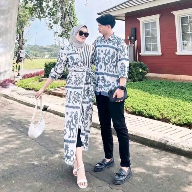 Ready stock marline white couple tenun baju lebaran outfit kondangan kemeja pria dewasa Etnik 2