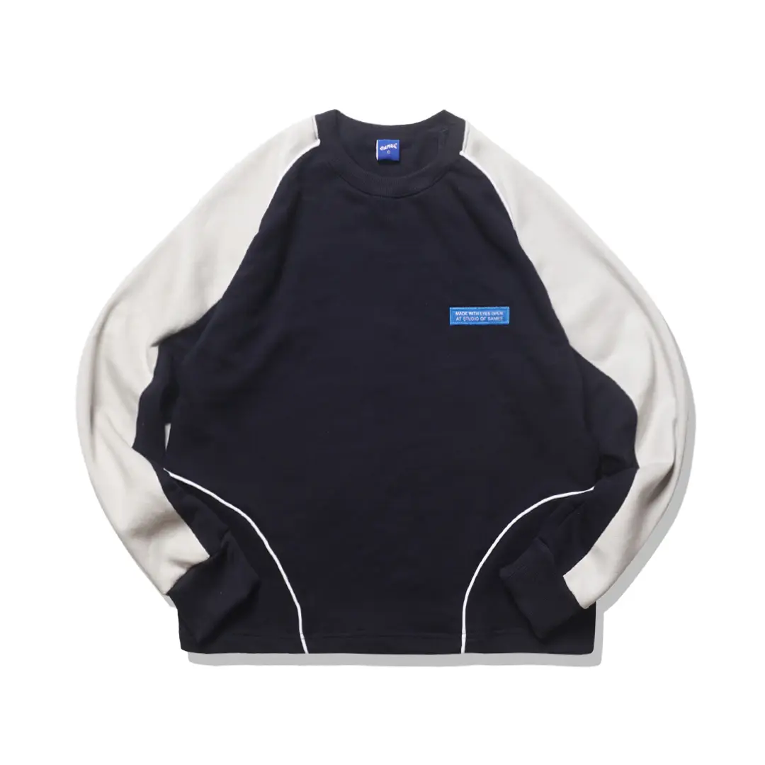 Samee Boxy Crewneck Oversize kombinasi Dark Navy / Grey Unisex Fleece Sweater