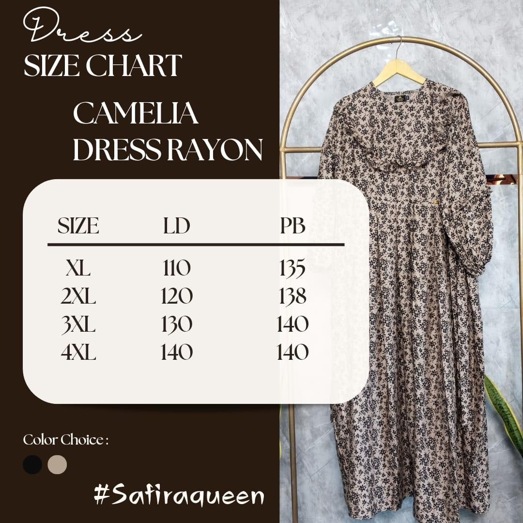 Gamis Camelia rayon premium lengan Balon jumbo by Safira Queen collection