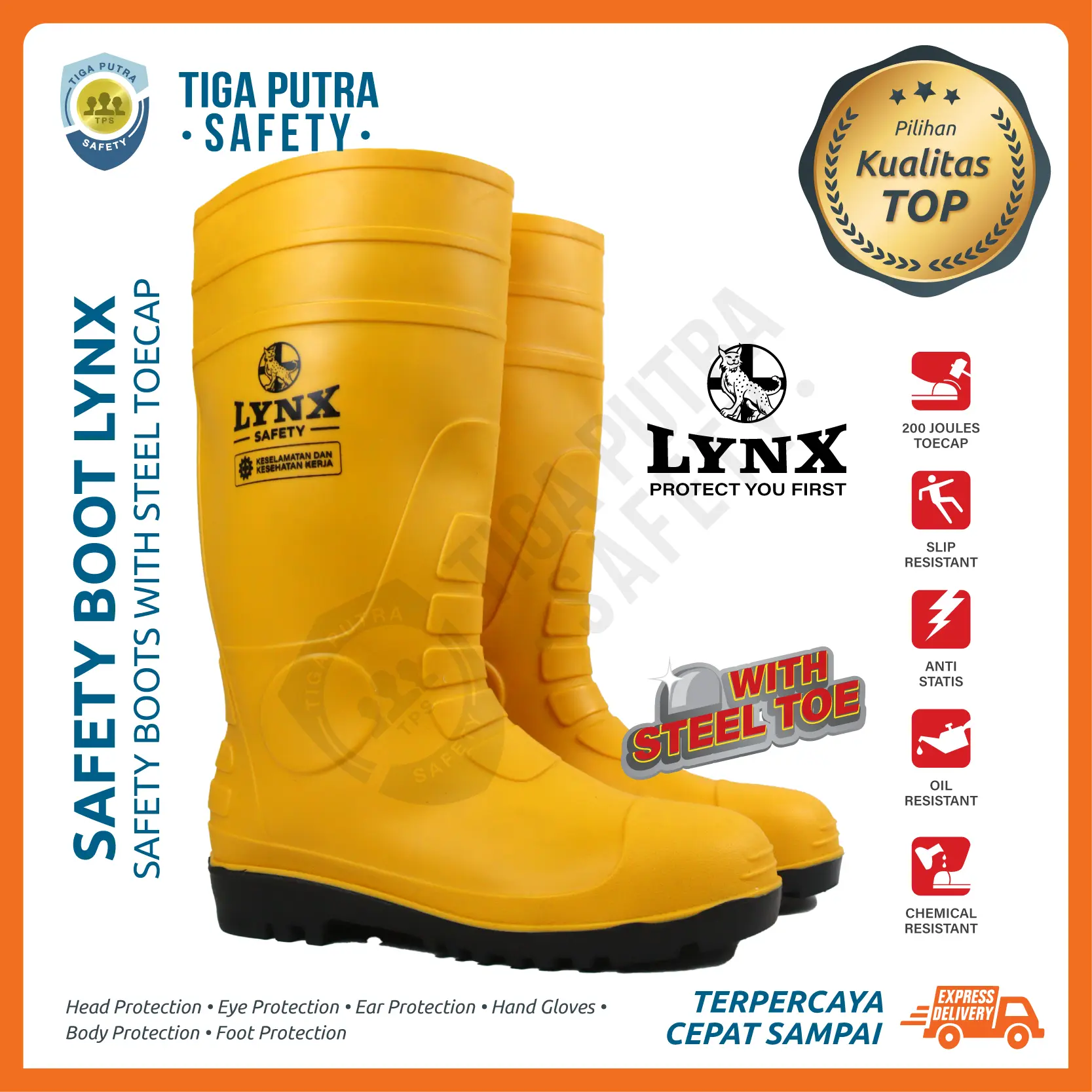 Sepatu Boot Safety Proyek Kuning Ujung Besi Steel Toe Lynx