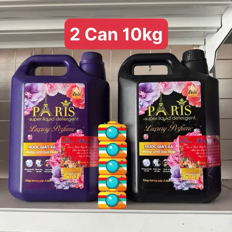 [ 2 Can Paris 10kg ] Nước Giặt Xả Paris Tài Lộc 9in1 5000g Lưu Hương Làm Sạch - Làm Sạch nước giặt 0