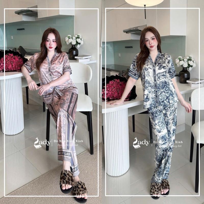 Bộ Ngủ Pijama Nữ Quần Dài Áo Cổ Y Cánh Dơi Lụa Latin – Đồ Ngủ Cao Cấp Mát Lạnh Che Dáng Khéo Thanh Lịch Sang Trọng