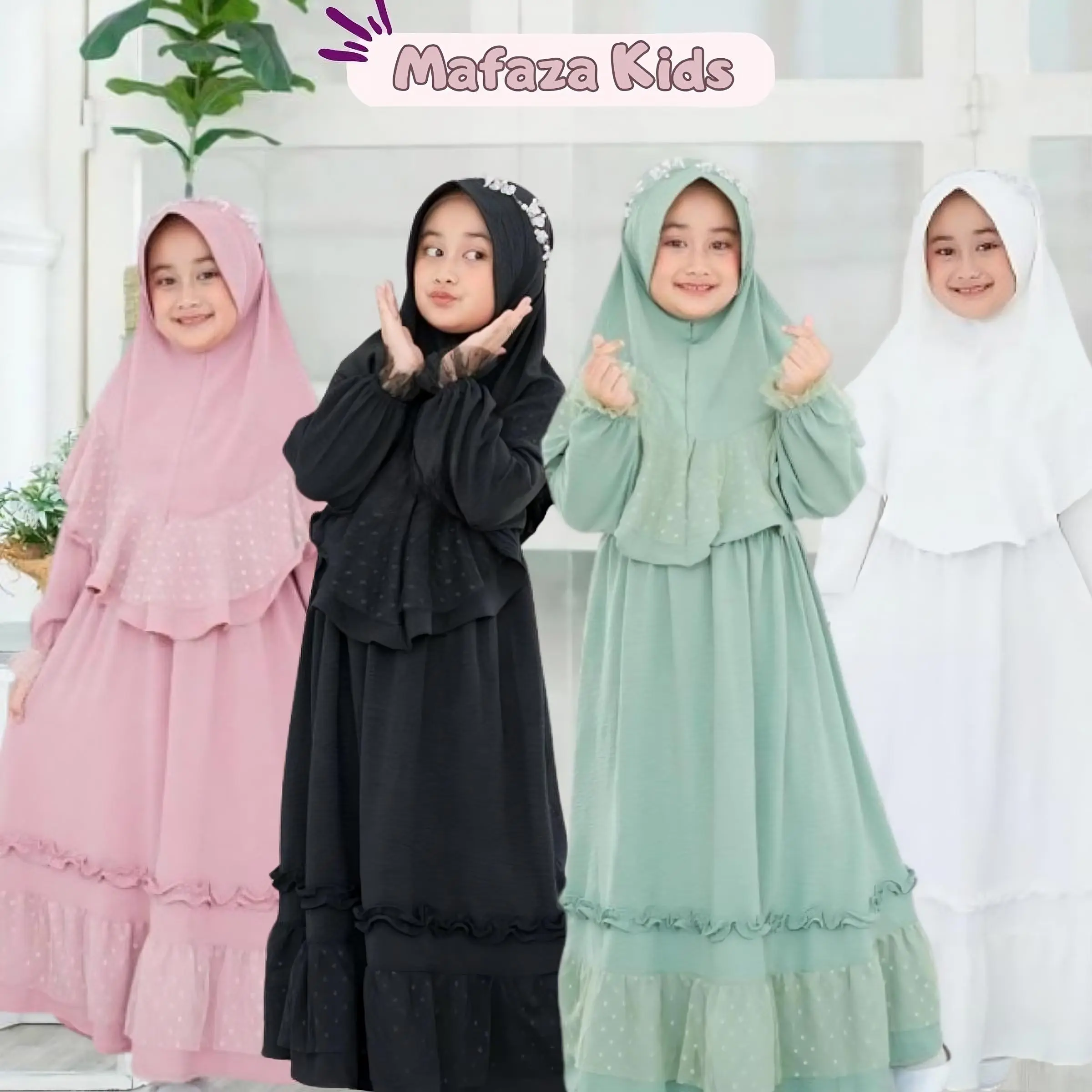 PROMO Gamis Anak Set Kerudung Crinkle Premium Mix TILLE Brokat Mewah Gamis Putih Gamis Manasik Anak Perempuan Remaja Tanggung Baju Muslim Lebaran Dress Anak Hitam Syari 2025