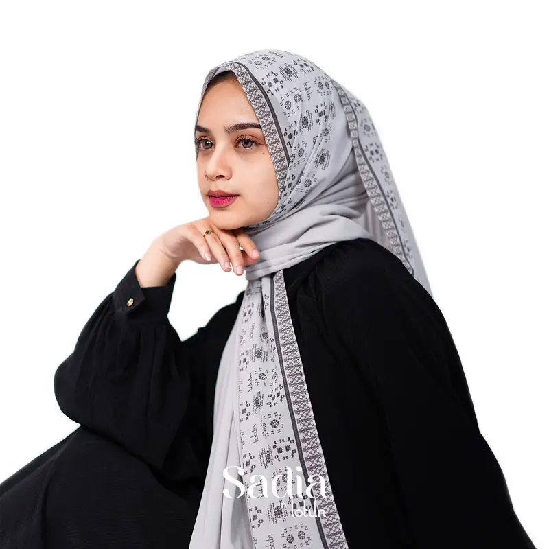 Lotun Sadia Series - Hijab Pashmina Printing Motif Etnik Material Ceruty Premium 195x74cm - Stone 1