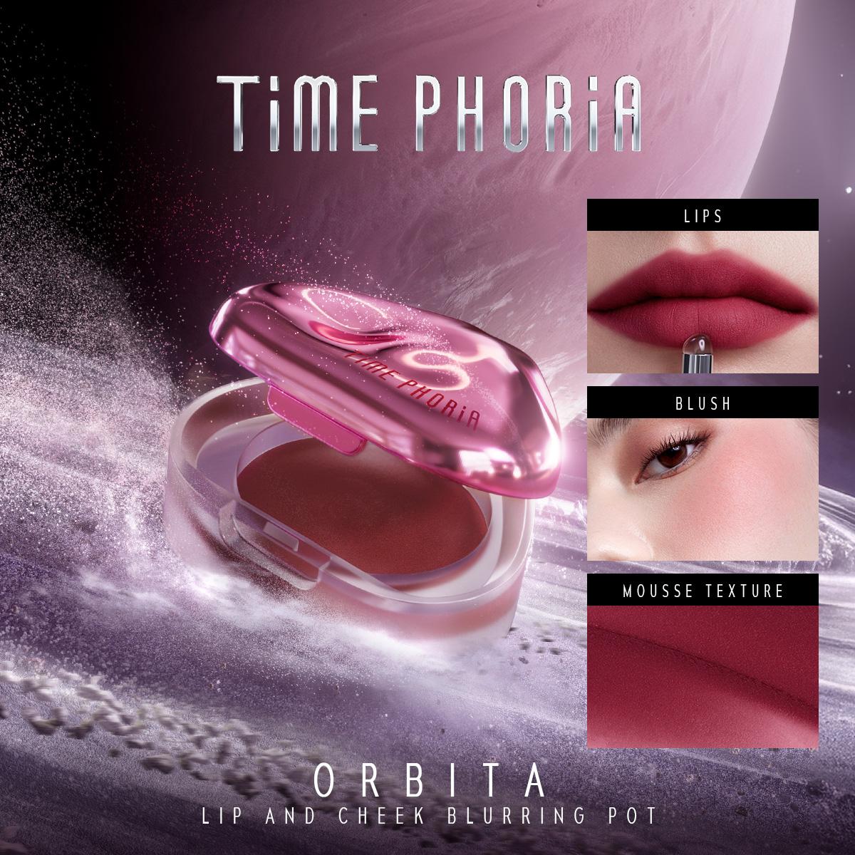 [Limited 69k!] TIME PHORIA Orbita 3-in-1 Blurring Pot Liptint Lucu Lipstik Tahan Lama Lip Cream Waterproof Gincu Anti Air Blush On Eyeshadow High Pigment Color