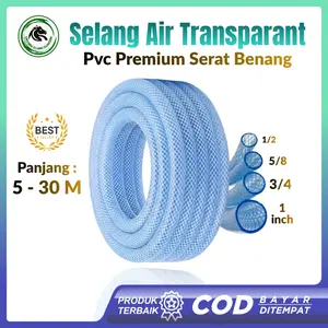 SELANG AIR TRANSPARAN SERAT BENANG 5-30 METER (1/2, 5/8, 3/4, 1 INCH) - SELANG UNTUK TANAMAN PERKEBUNAN ALAT CUCI MOTOR MOBIL MURAH COD