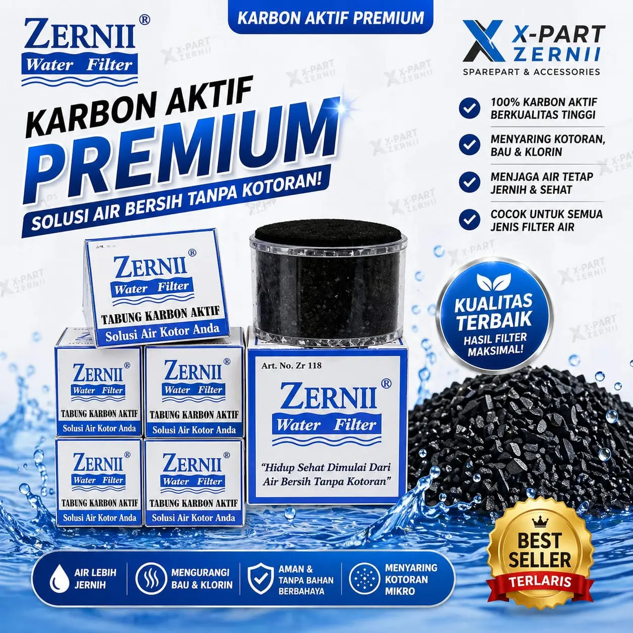 Zernii Refill Karbon Aktif Filter Air – Penjernih Air Keran & Shower Anti Bau, Klorin & Kotoran