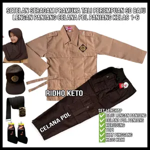 setelan seragam pramuka sekolah SD anak perempuan baju pramuka lengan panjang celama coklat PDL panjang pakaian seragam sekolah sd