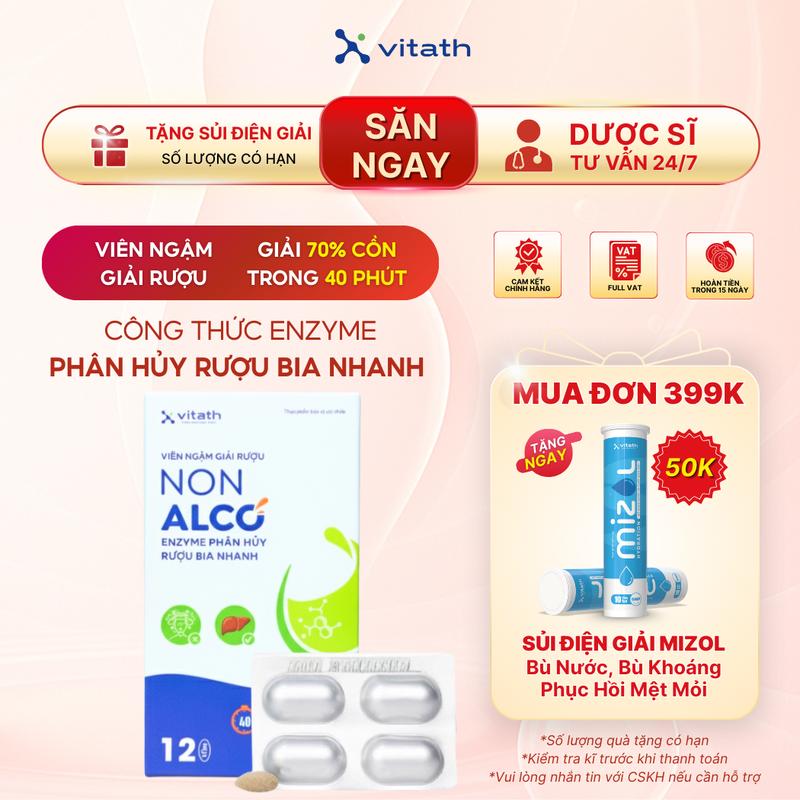   HỘP MỚI-QUÀ HỜI  Viên Ngậm Giải Rượu Non Alco Giảm 70% Cồn Đau Đầu Chóng Mặt Sau 40 Phút Hộp 12viên 