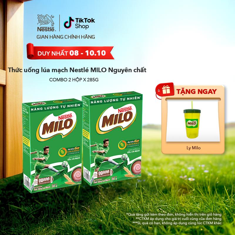 Nestlé VN Combo 2 Thức uống lúa mạch Nestlé MILO Nguyên chất 285g (hộp giấy)-ST