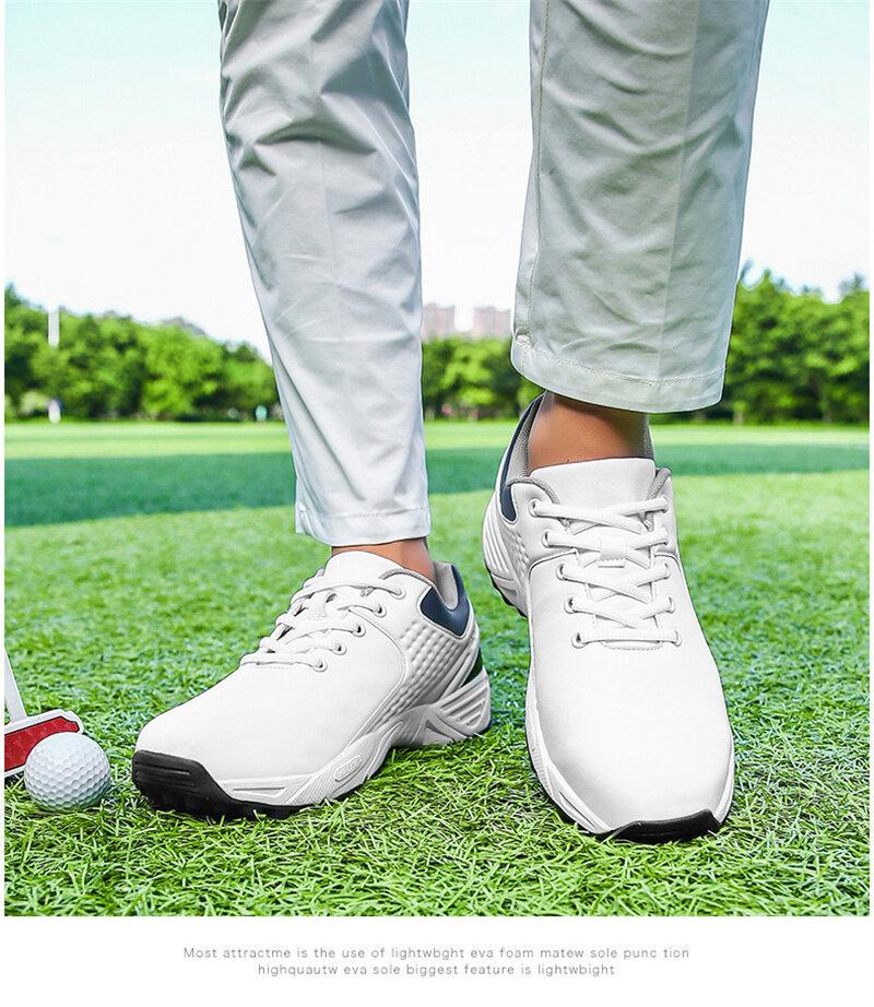 Product Introduction of New High Quality Men Professional Golf Shoes Waterproof Spikes Golf Sneakers Black White Golf Trainers Big Size 40-47 19