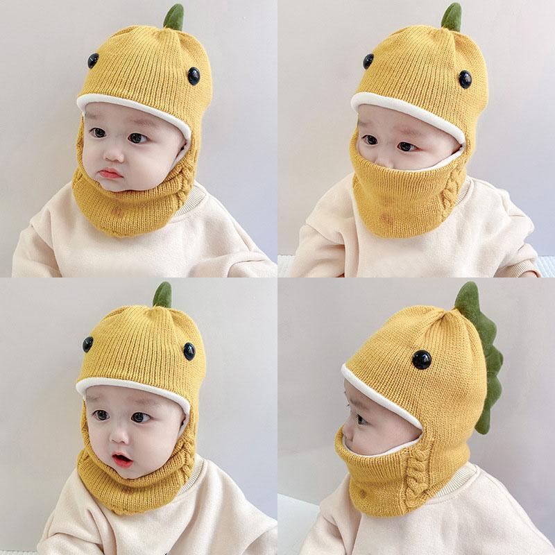 Mũ khăn quàng cổ một mảnh hình khủng long dễ thương cho bé Mũ len ấm áp mùa thu đông cho bé trai và bé gái sơ sinh Mũ bảo vệ tai và mặt cho trẻ mới biết đi