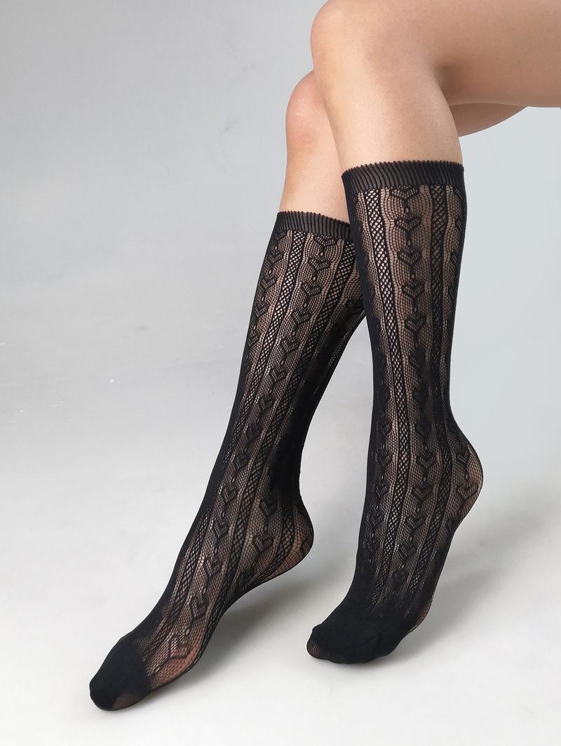 Product Introduction of 2pcs Spring/Summer New Love Jacquard Middle Socks Retro White Black Silk Socks Mesh Socks Youth Women's Hollow Mesh Socks women 20  denier  stocking quần  tất  lưới  đón  chú going  outfit 7