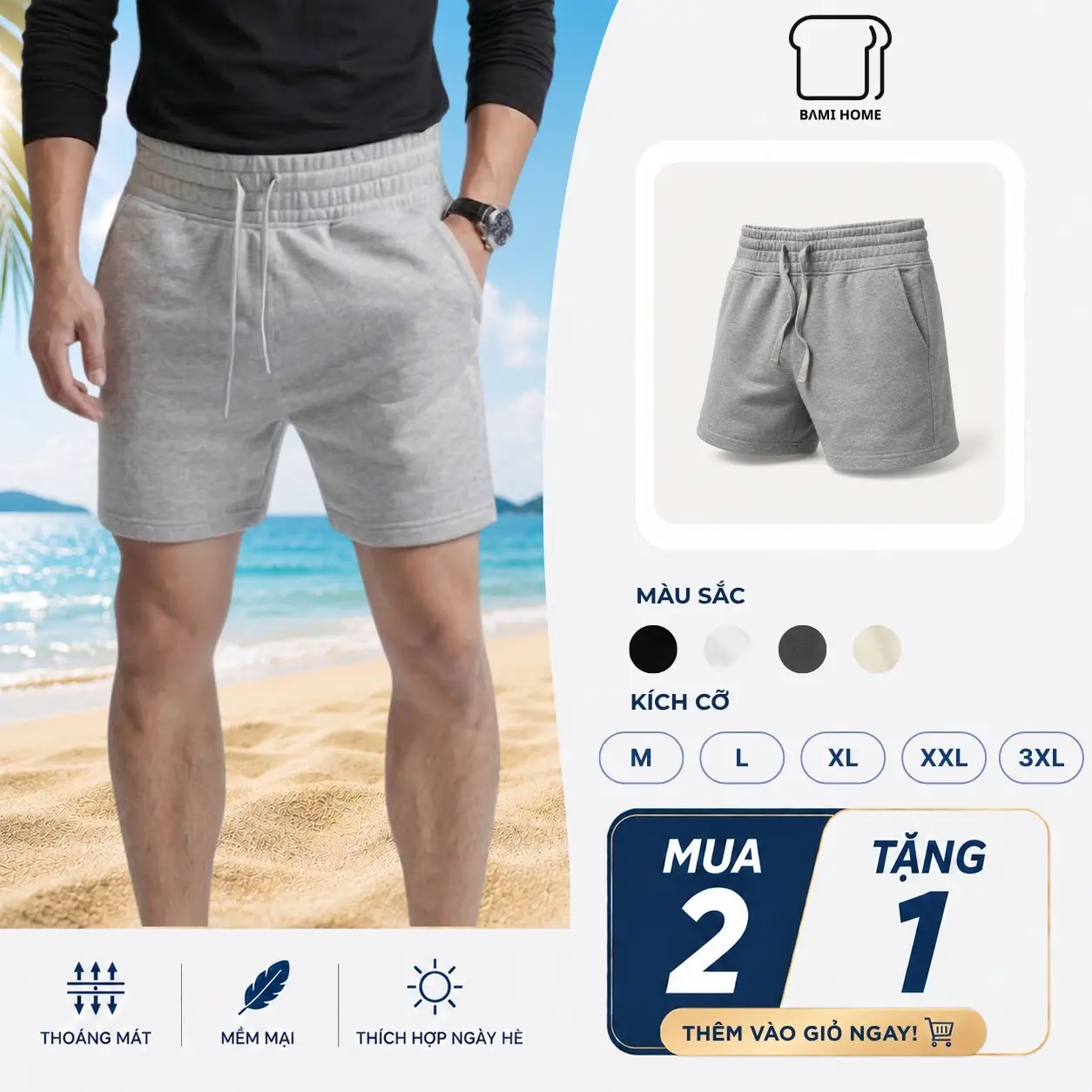 Quần short nam BAMIHOME, chất vải nỉ chân cua cao cấp, lưng bản rộng, thoáng mát, năng động QN08