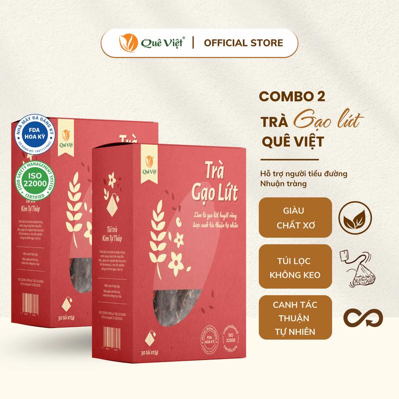 Combo 2 hộp Trà gạo lứt Quê Việt + tặng quà tặng tùy chọn -  Hộp [450g, 600g]
