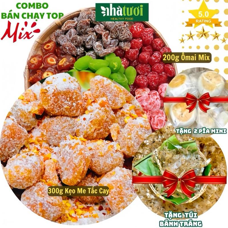 [COMBO 2 TẶNG 3] Ô Mai Xí Muội Mix 5 Vị 200g Me Tắc Cay 300g TẶNG 1 Bánh Tráng 2 PÍA Mini VƯỜN TƯƠI