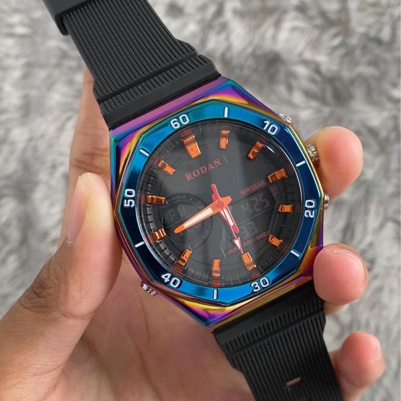 RODAN 8003 JAM TANGAN OLAHRAGA WATER RESISTANT 3 ATM FREE BOX Besi Rubber Kaca Pria Stainless Stopwatch 5