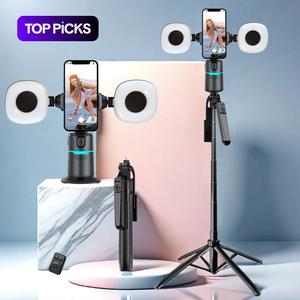 360度回転可能なスマートセルフィースティック、ワイヤレスリモコン付きセルフィースティック、ビデオ録画用のRGBライト付き電話スタビライザー