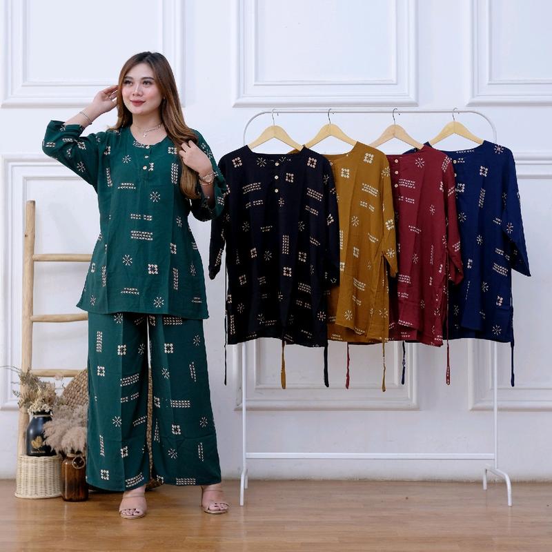 Setelan Batik Wanita Santai, One set Batik ukuran jumbo  Kulot Celana Melar 6