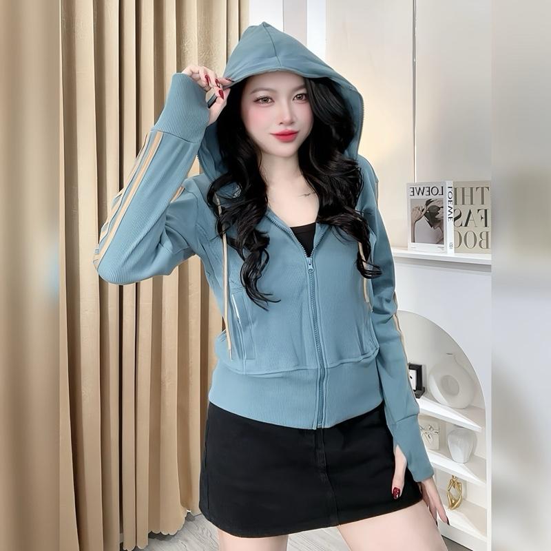 Áo Khoác Thun Gân 6 Túi Viền Sọc Chống Nắng Thời Trang Cho Nữ