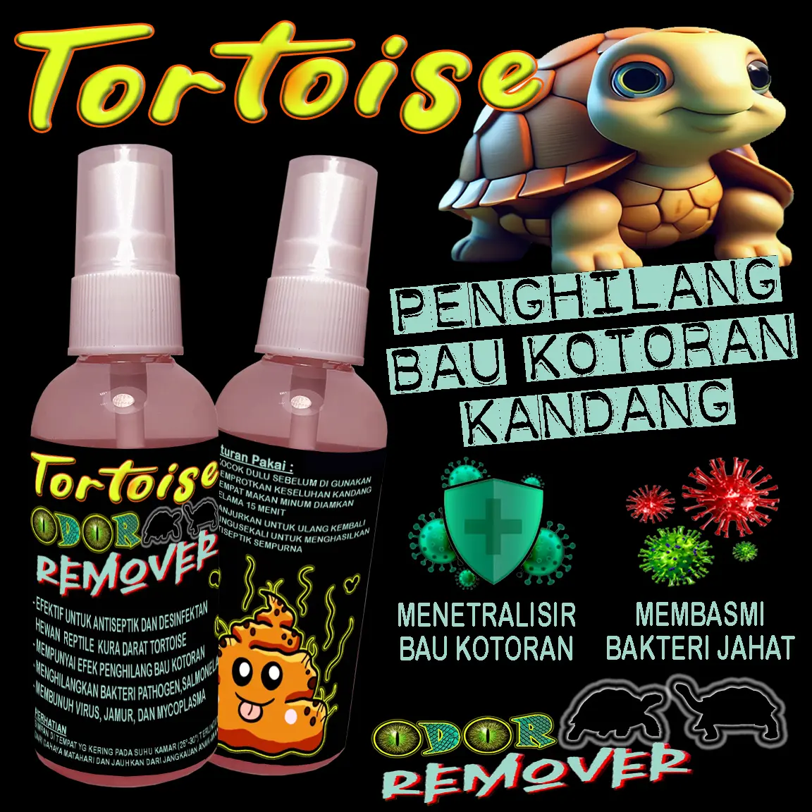 TORTOISE ODOR REMOVER SPRAY DISINFEKTAN ANTISEPTIK SPRAY KANDANG KURA-KURA DARAT SULCATA PARDALIS ALDABRA CHERRY HEAD SULKATA ANTISEPTIC ANTI BAKTERIAL MENCEGAH KUTU PARASIT PENGHILANG BAU KOTORAN HEWAN REPTILE PET DISINFECTANT